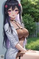 Anime girl with long black hair wearing a white lab coat.